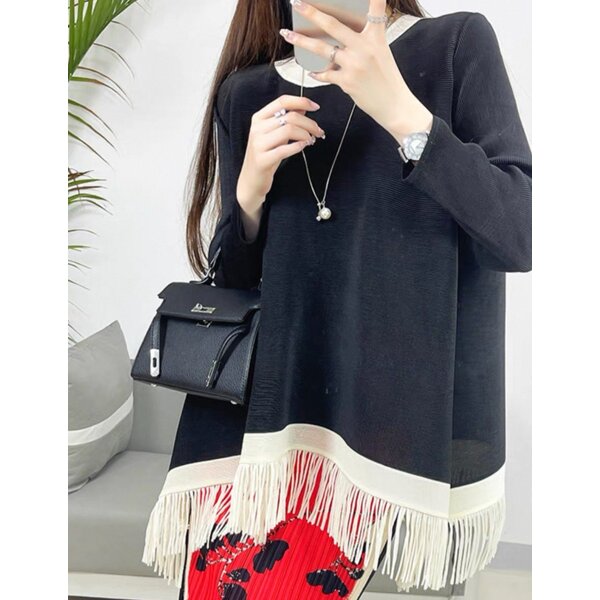 2MUAY รุ่น PP62705 เสื้ออัดพลีท TWO TONE FRINGE PLEATED TOP 4 สี FREE SIZE
