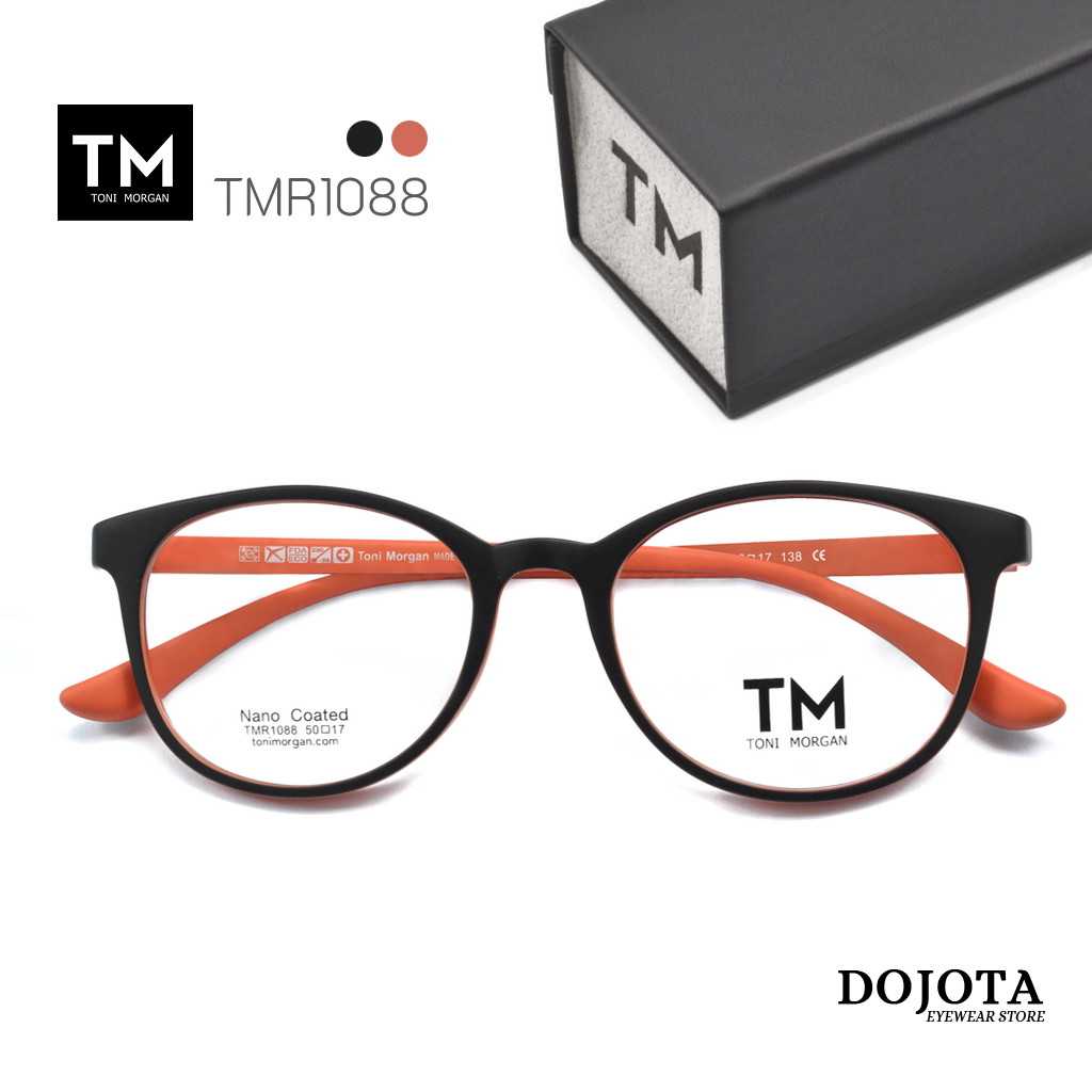กรอบแว่นตา Toni Morgan รุ่น TMR1088 สีดำ/ส้ม สไตล์เนิร์ด ยืดหยุ่นได้ น้ำหนักเบา