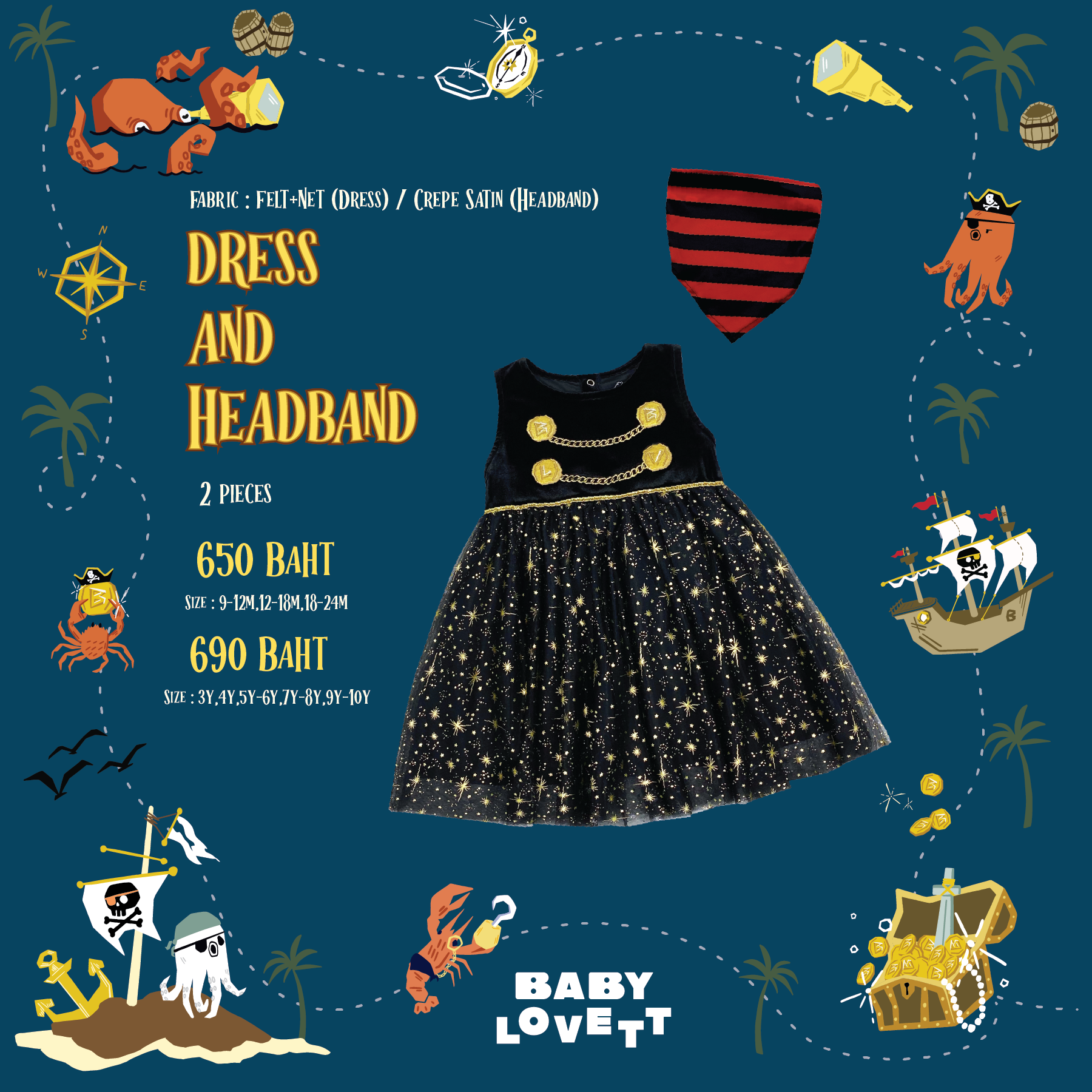 16 ชุดโจรสลัด Pirate Halloween - Dress and Headband