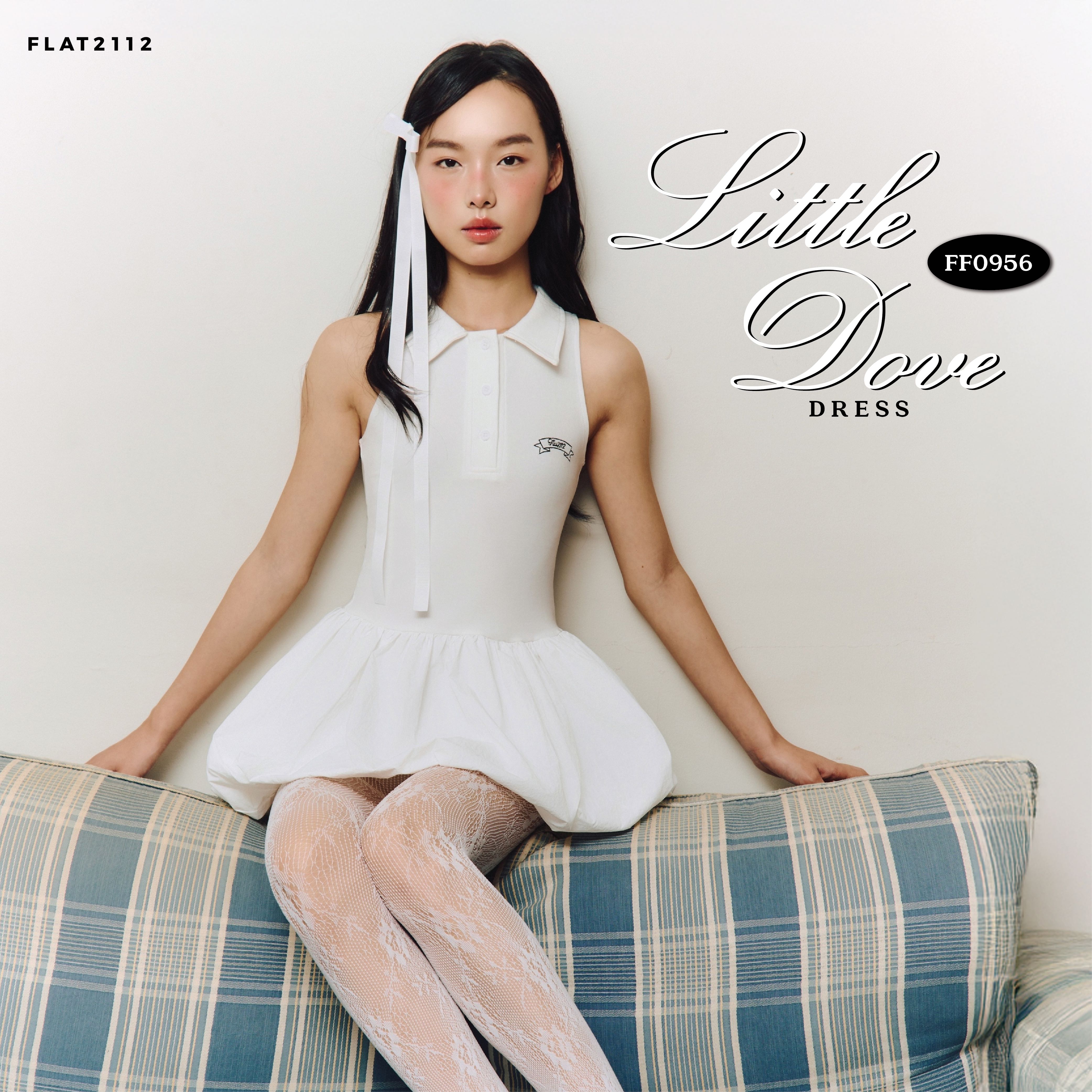 FLAT2112 FF0956 : LITTLE DOVE DRESS มินิเดรสคอปก เดรสแขนกุด มินิเดรสกระโปรงบอลลูน ชุดออกงาน