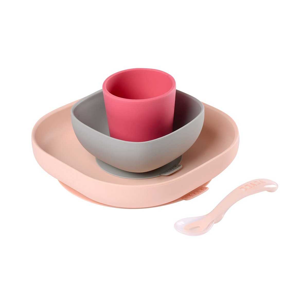 ชุดเซ็ทรับประทานอาหารซิลิโคน 4 ชิ้น BEABA Silicone Meal Set (4 pcs) - Pink