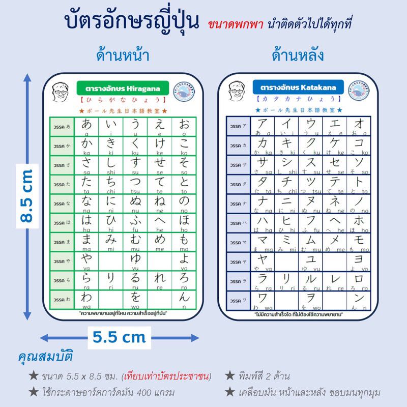 บัตรอักษรญี่ปุ่น ขนาดพกพา 5.5x8.5 ซม.