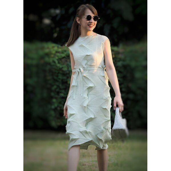 2MUAY รุ่น GJO6613 เดรสอัดพลีทงานคุณภาพ SLEEVELESS ZIGZAG PLEATED DRESS 9สี FREE SIZE