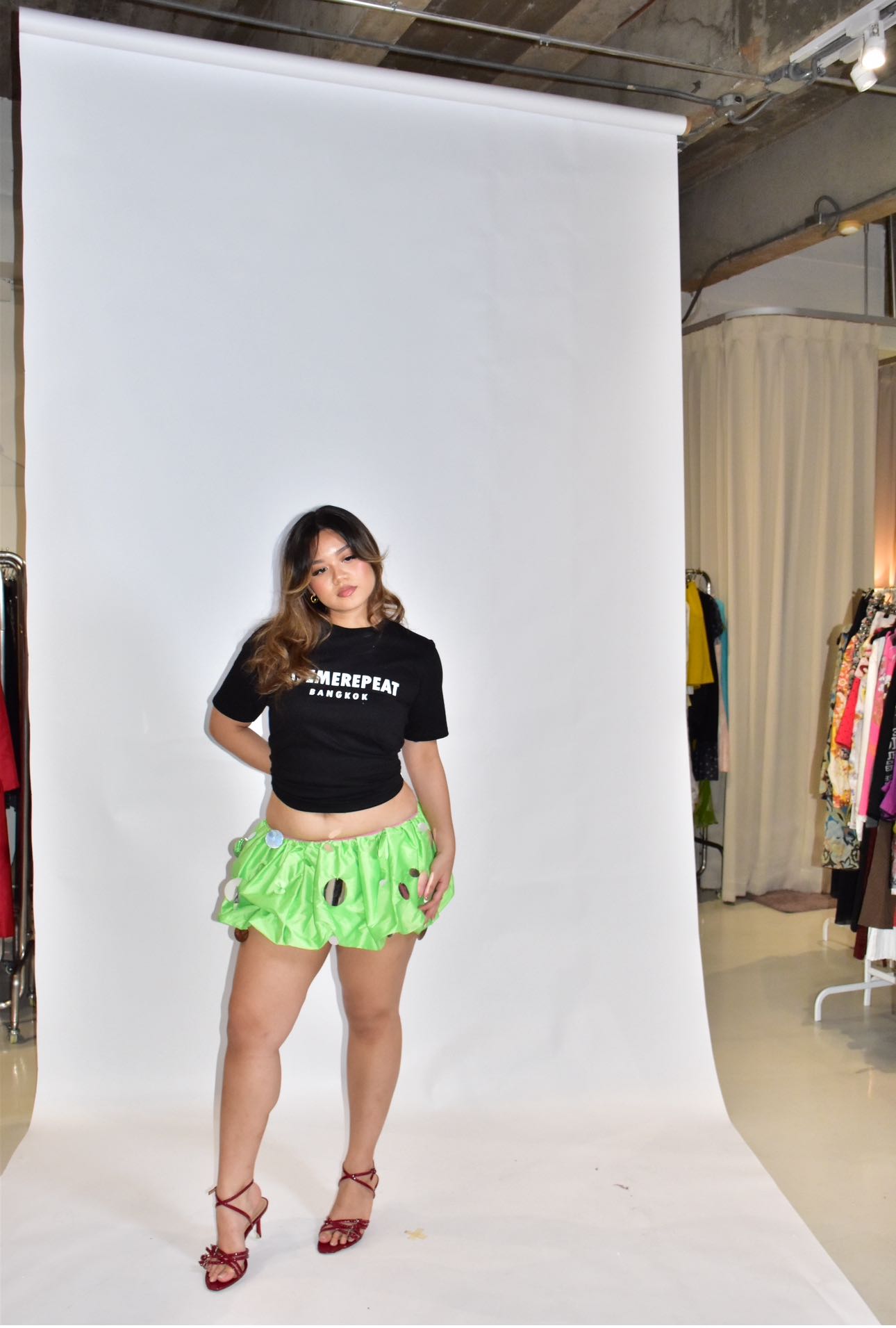 USEMEREPEAT NEON GREEN BALLOON DISCO MICRO SKIRT  FREESIZE