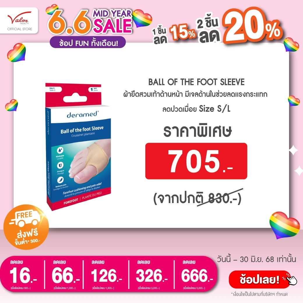 BALL OF THE FOOT SLEEVE ผ้ายืดสวมเท้าด้านหน้า มีเจลด้านในช่วยลดเเรงกระแทก ลดปวดเมื่อย F-00043-06-07C