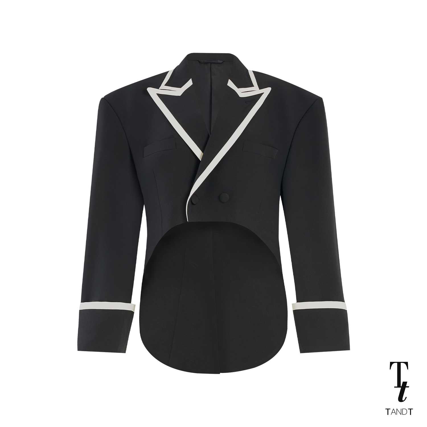 TandT - MAGICIAN BLAZER - CREAM TRIMMED SWALLOWTAIL CROP SUIT