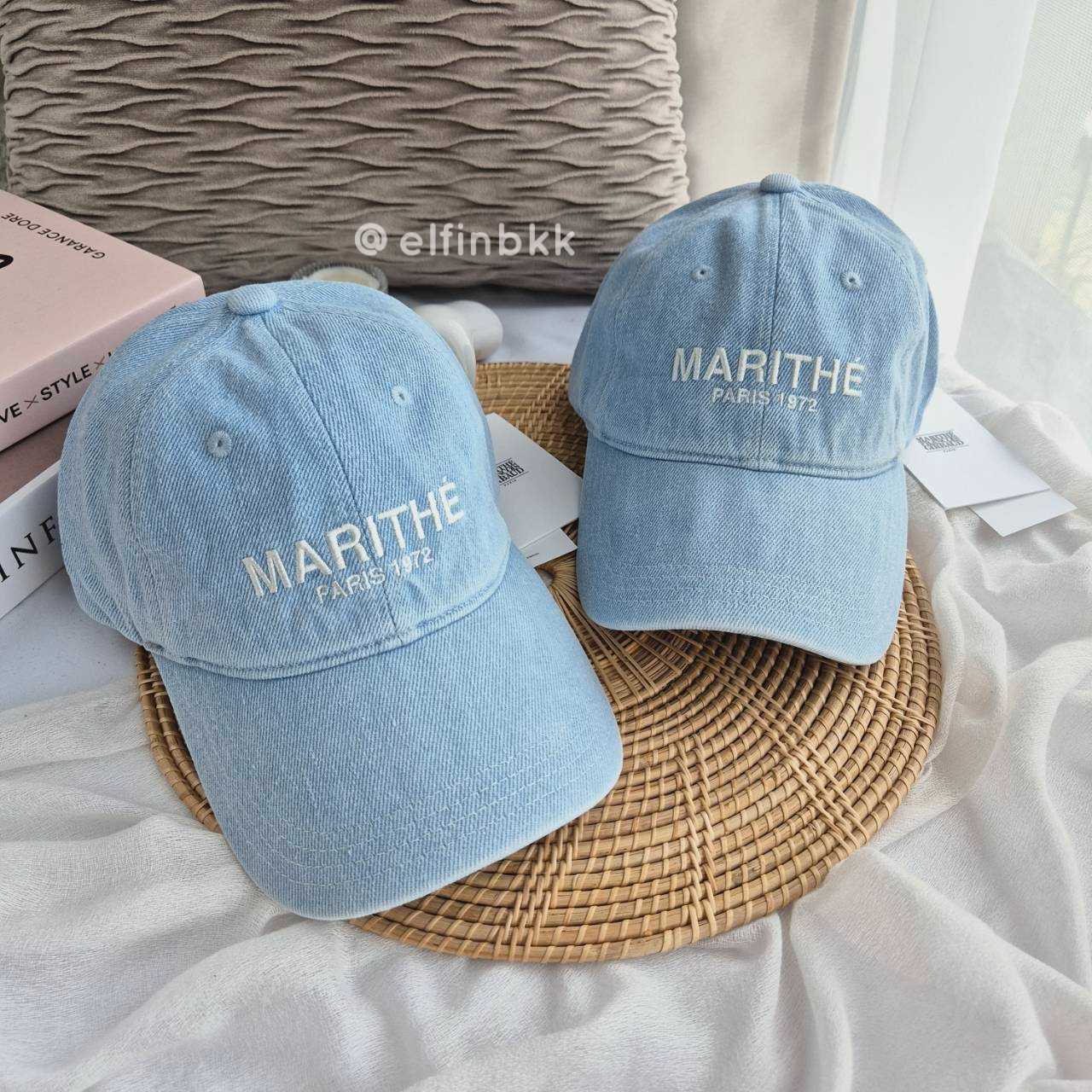 Marithe DENIM WASHING LOGO BALL CAP หมวกแก๊ปยีนส์ สีฟ้าอ่อน สียีนส์อ่อน