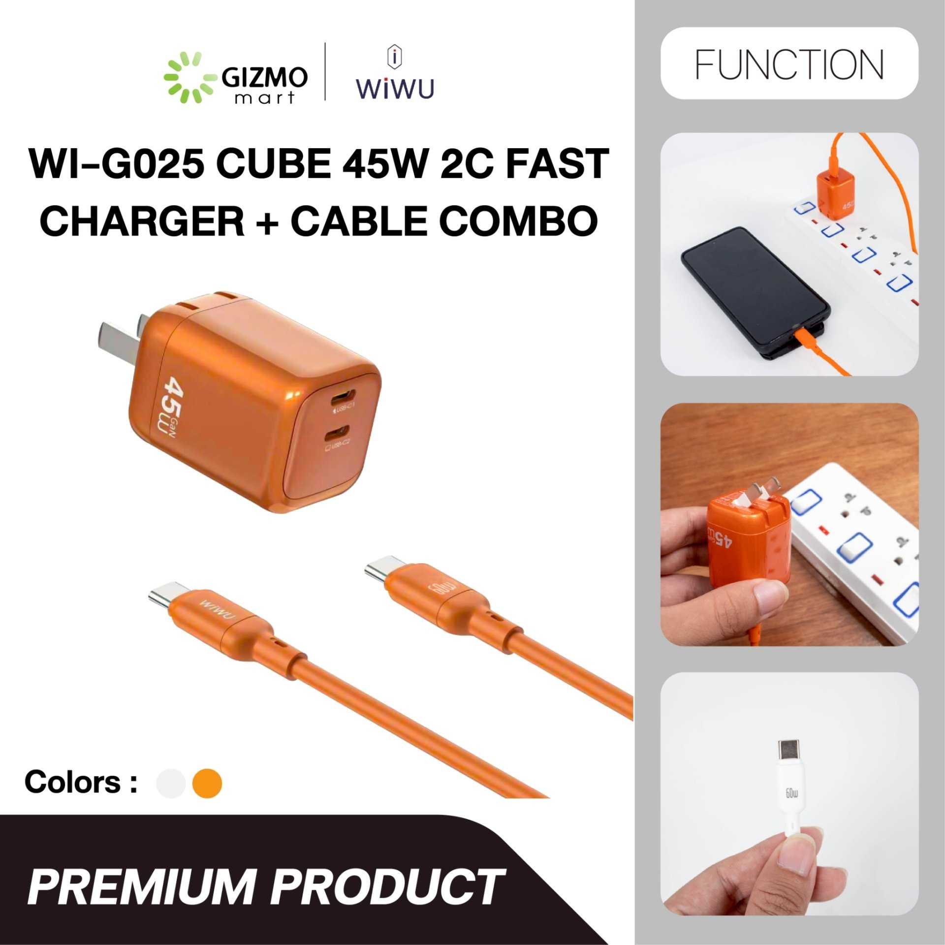 WiWU Cube 45W 2C PD Fast Charge อะแดปเตอร์ชาร์จพร้อมสาย Travel Adapter Combo