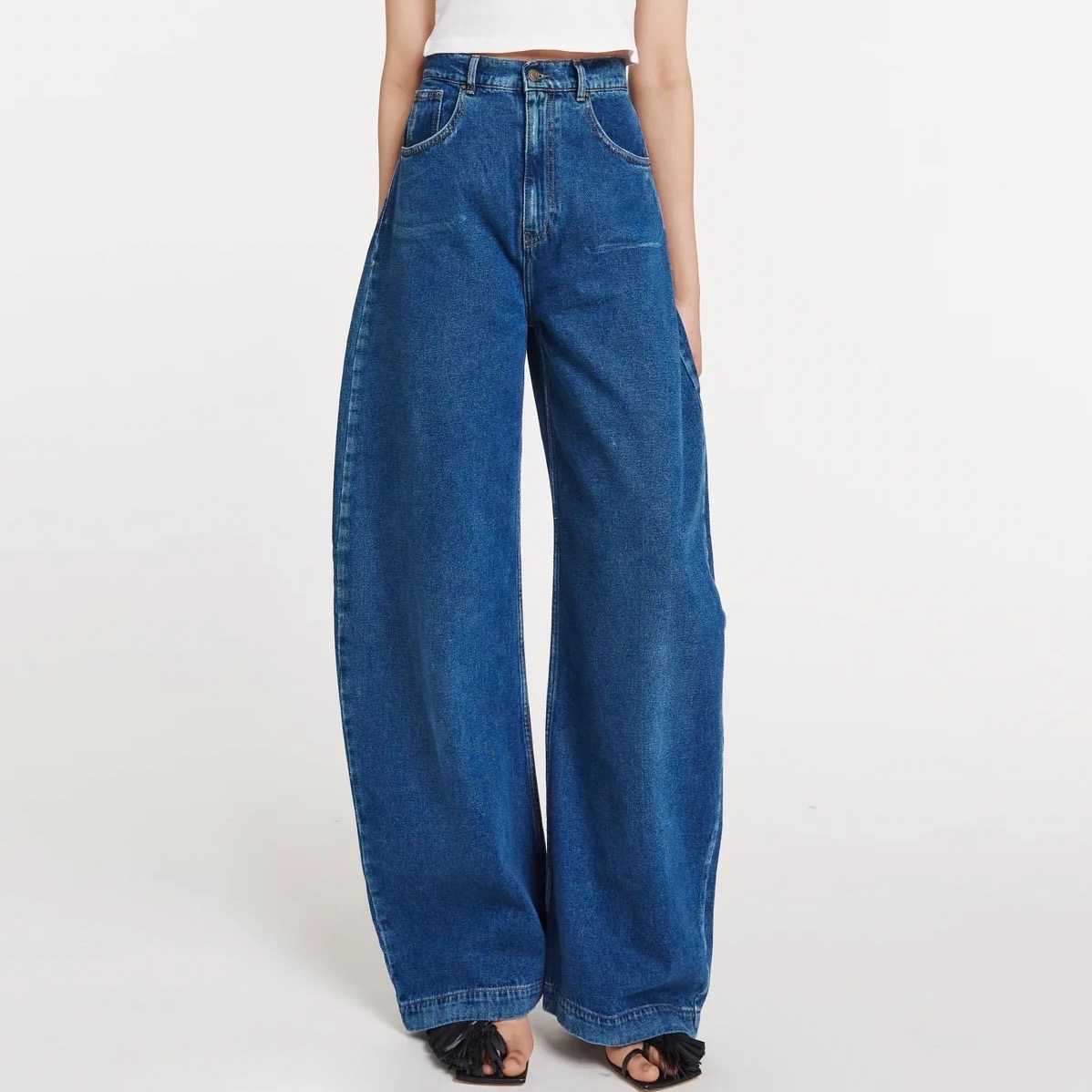 A.W.A.K.E MODE  RECYCLED DENIM ROUNDED JEANS - RECYCLED DENIM BLUE
