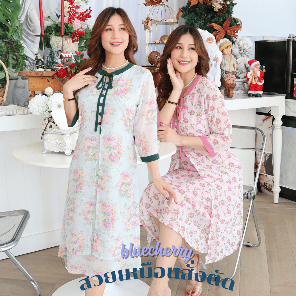 สินค้าใหม่ ชุดเดรส ดุมปั้ม  มีไซส์รอบอก 38,40,42,44,46 นิ้ว  แบรนด์ bluecherry