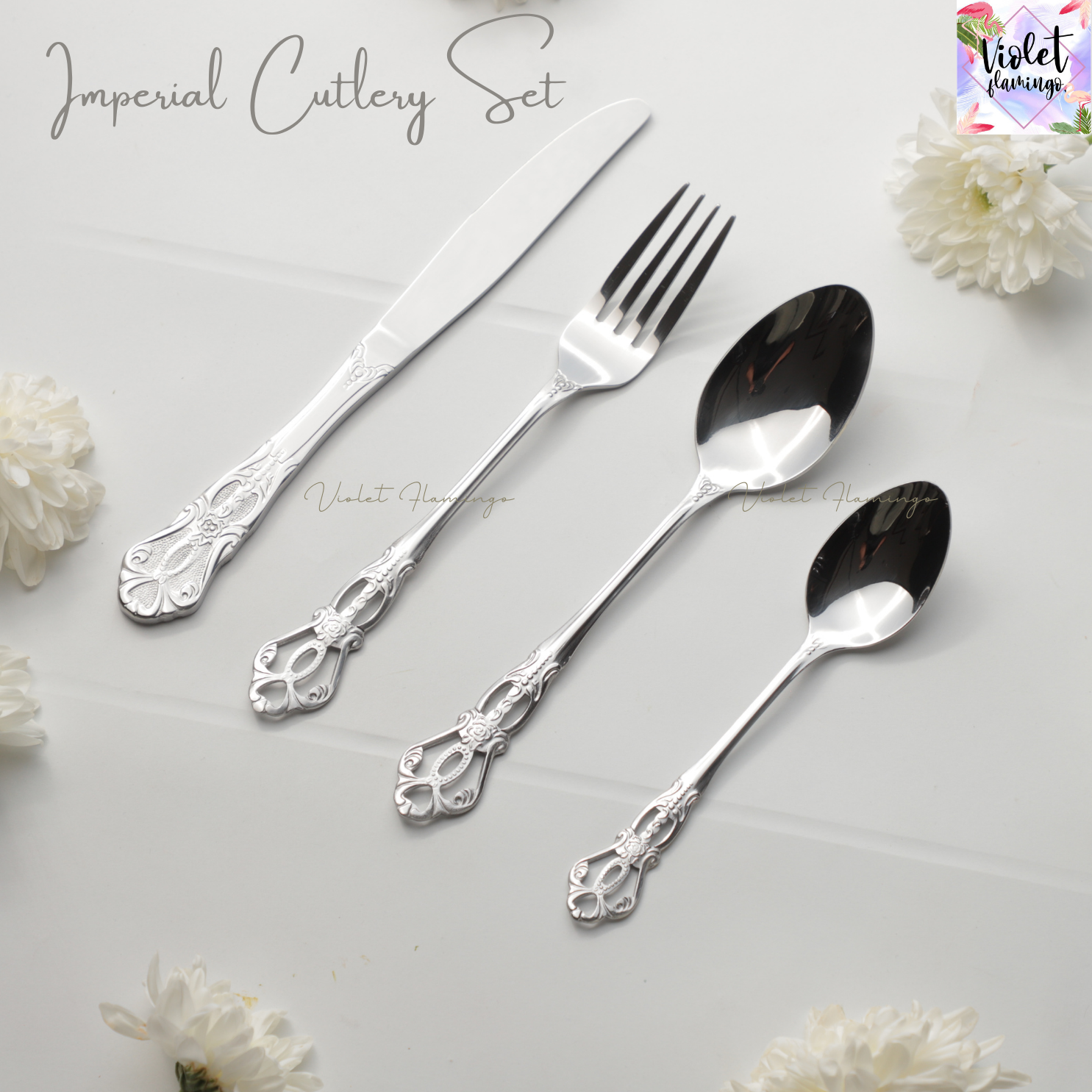 Imperial Cutlery Set ชุดช้อนส้อมมีดและช้อนขนม 4 ชิ้น ช้อนส้อมสแตนเลสมีสีทองและเงิน