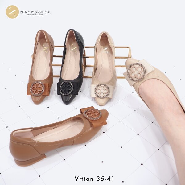สินค้าลดราคาไม่รับเปลี่ยนคืนทุกกรณี ทรงปกติ Zenachoo รุ่น Vitton สูง 1 นิ้ว หัวแหลมหนังแกะแท้ นิ่...