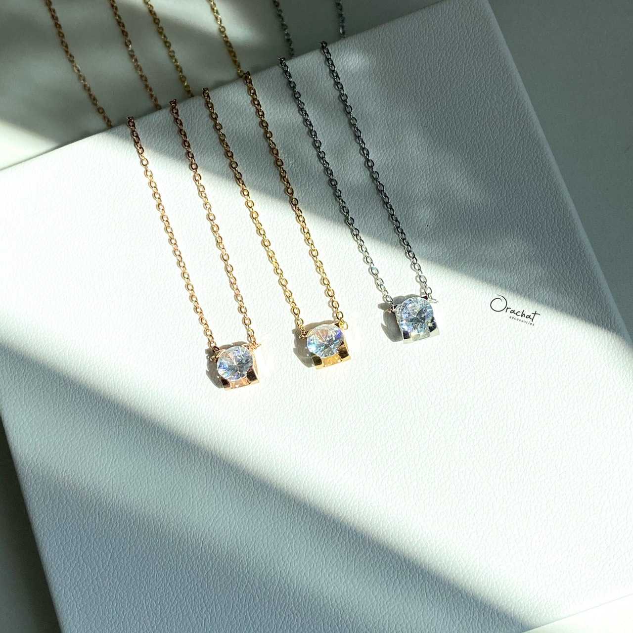 (ส่งฟรี) Ella 14k necklace. (สร้อยคองานชุบ 14k (สแตนเลส) สวย ทน เงา เพชร CZ)