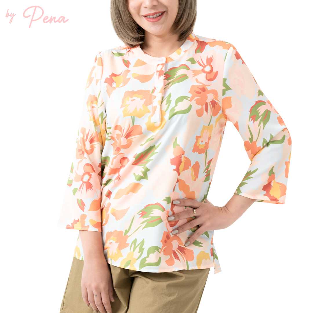 By Pena เสื้อเบลาส์ แขนสามส่วน คอกลม สำหรับผู้หญิง BPSL012501
