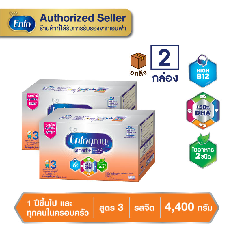 (ยกลัง 2 กล่อง)นม เอนฟาโกร สมาร์ทพลัส สูตร 3 (4400 กรัม) รสจืด Enfagrow Smart+ 3 4400g Plain Flavor
