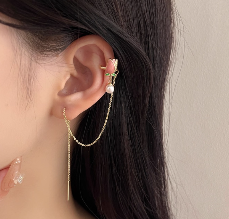 ต่างหูยาวใส่ข้างเดียว ต่างหูยาว ต่างหูยาวใส่ออกงาน ต่างหูมุกยาว ต่างหูระย้า ต่างหูมุก Tassel