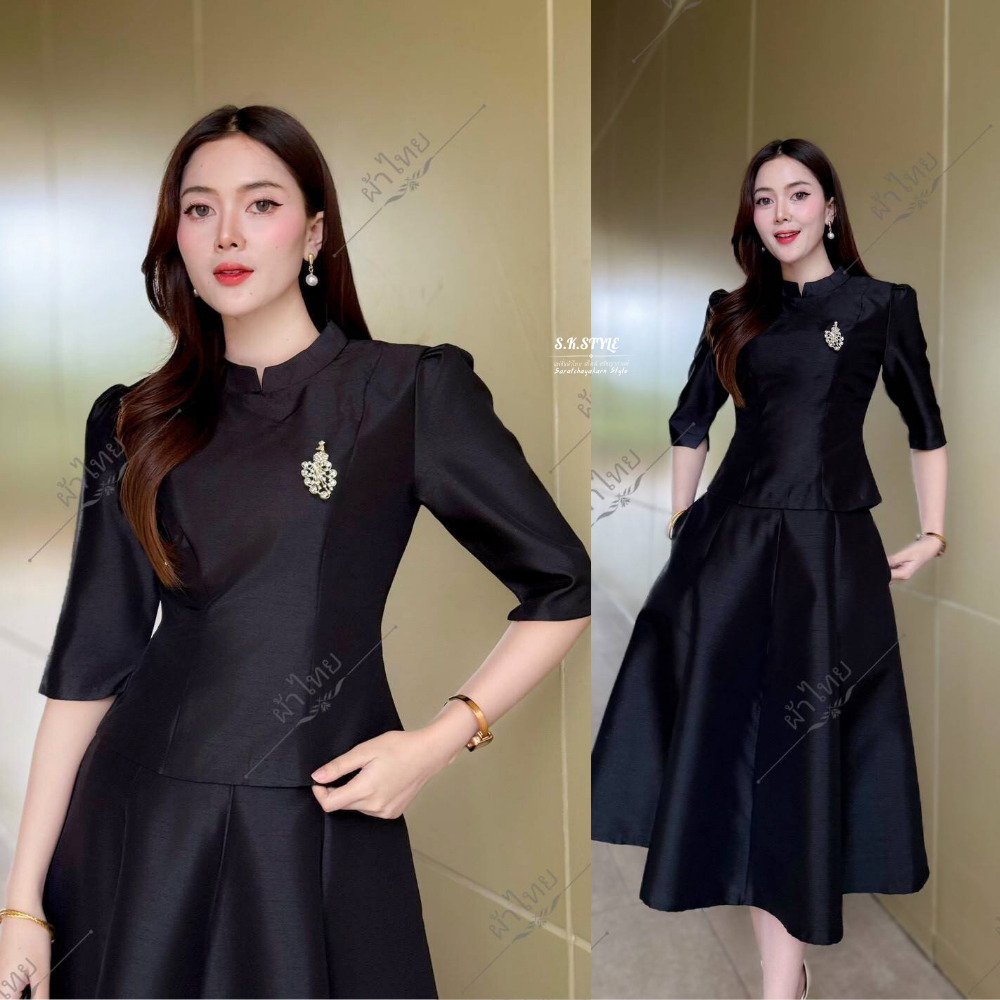 เสื้อผ้าไหมสี่เส้น เสื้อไทยบรมพิมาน แขนยาวศอก คอจีน มีอก32-44นิ้ว ใส่ทำงาน ใส่งานบุญ งานพิธี สวยมาก