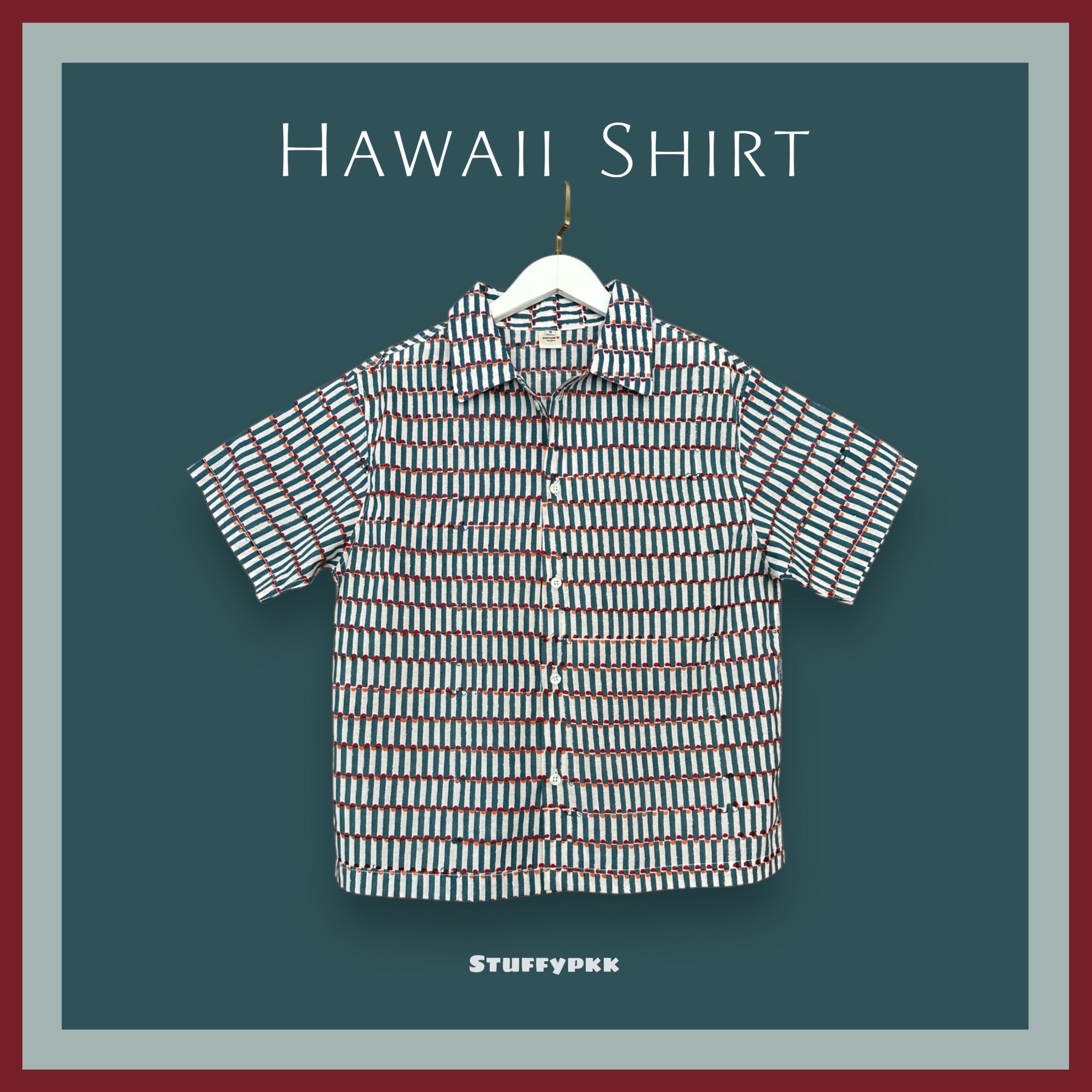 𝐇𝐚𝐰𝐚𝐢𝐢  Shirt ลายทางน้ำเงินอมเขียวจุดแดงส้ม