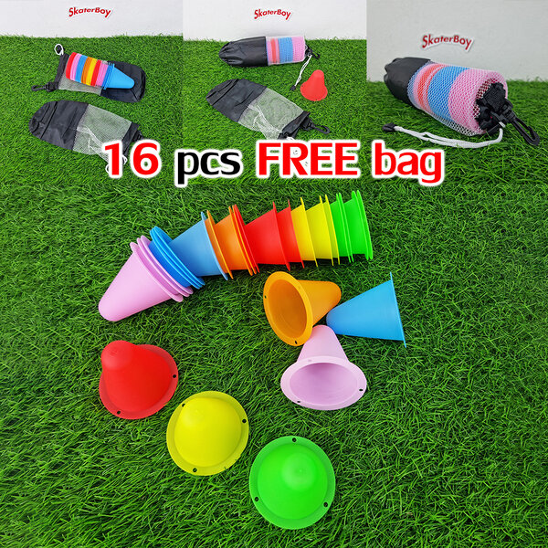 0101 กรวยฝึก 16ชิ้น ฟรีถุงเก็บ เซิร์ฟสเก็ต โรลเลอร์ อินลาย สเก็ต มีรูยึดน็อต