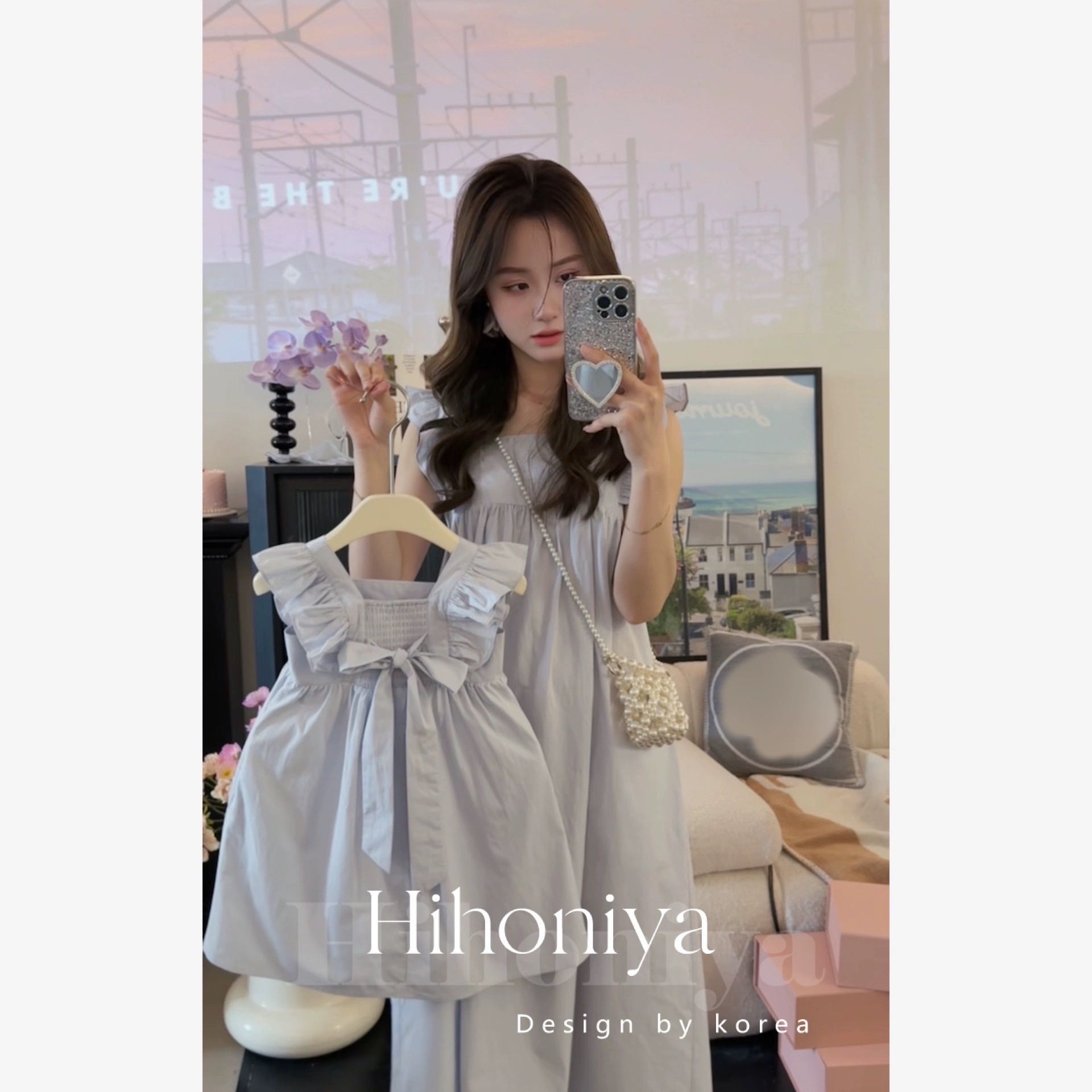 Pre order 10-14วัน เดรสแม่-ลูกสีฟ้า มีโบว์ด้านหลัง
