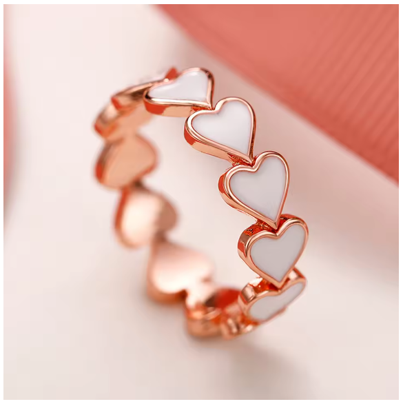 แหวนหัวใจล้อม 💍🌿 ทอง 18K โรสโกลด์ แหวนหัวใจสีขาว Rose Gold แหวนแห่งรักนิรันดร์