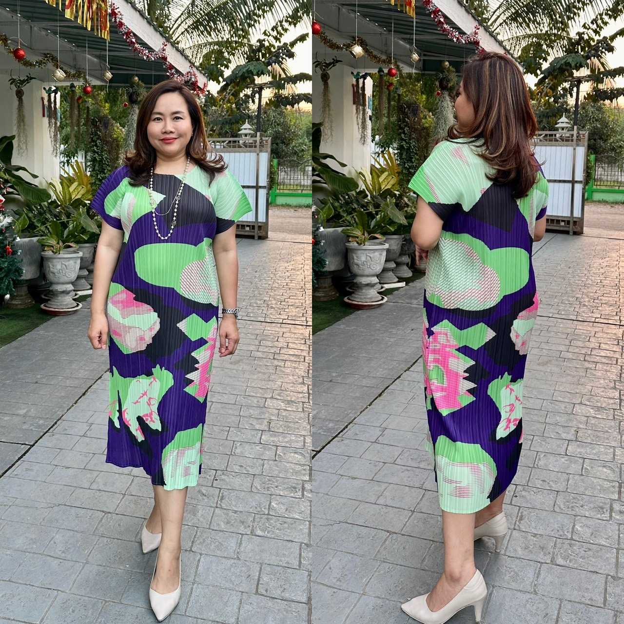 Pleatbynisa A600 เดรสอัดพลีท เนื้อผ้าPolyester100%
