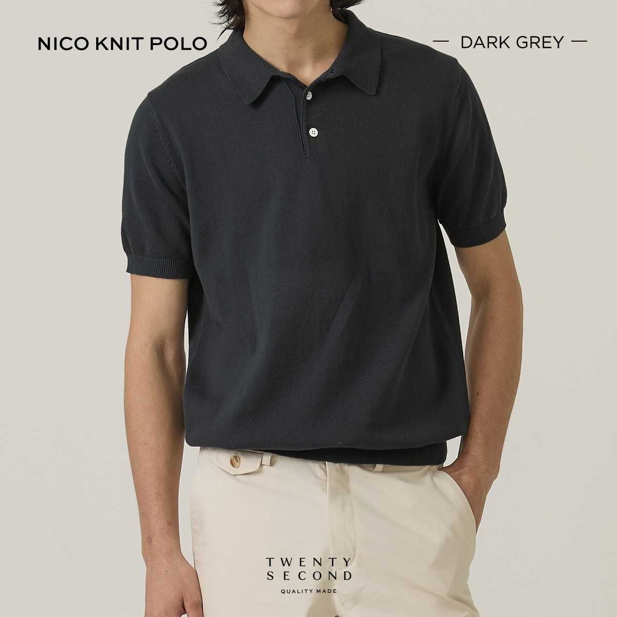 NICO KNIT POLO - GREY