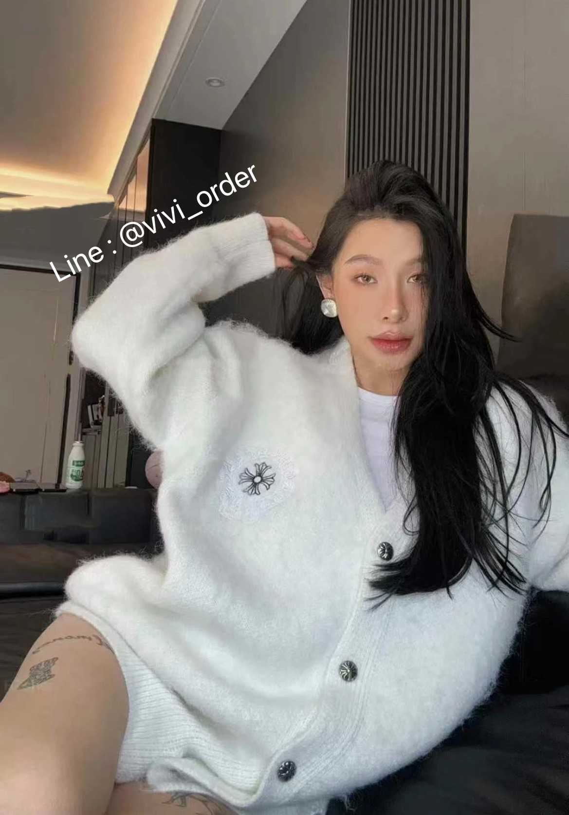 Chrome Hearts White Mohair Cardigan – Cross Embroidery Edition