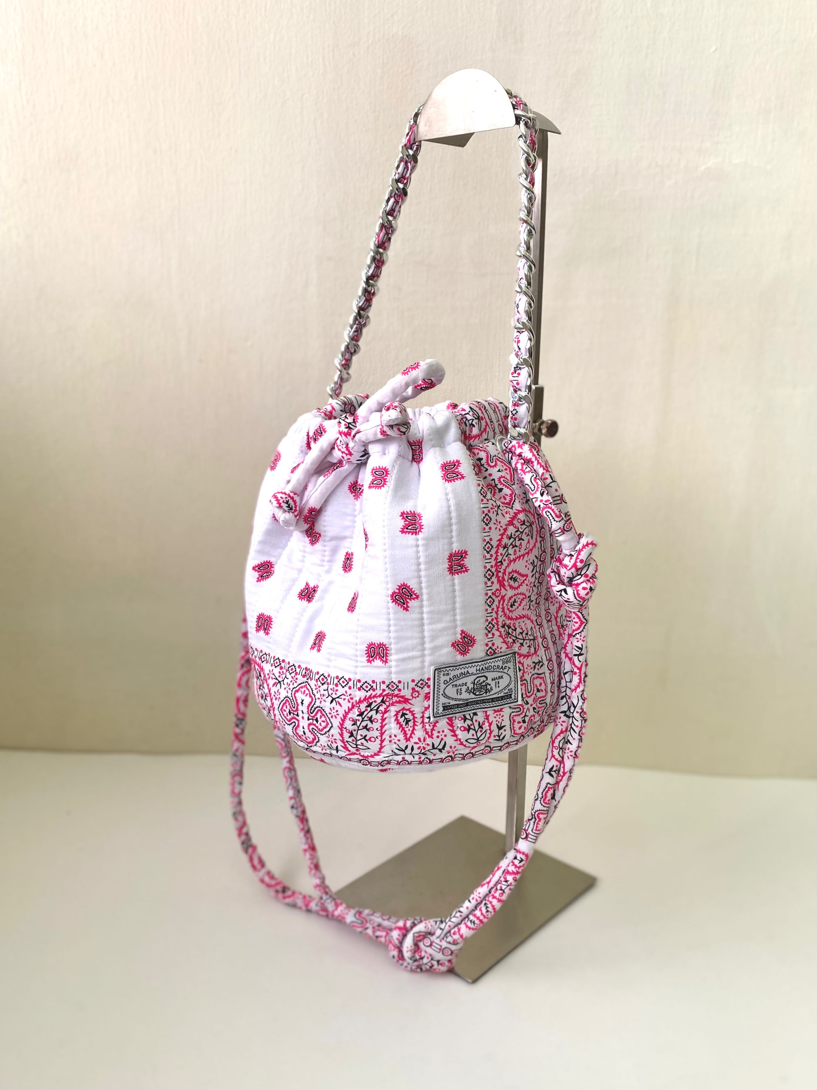 White line pink - Mini Dumpling Bandana Bag no : mn 5