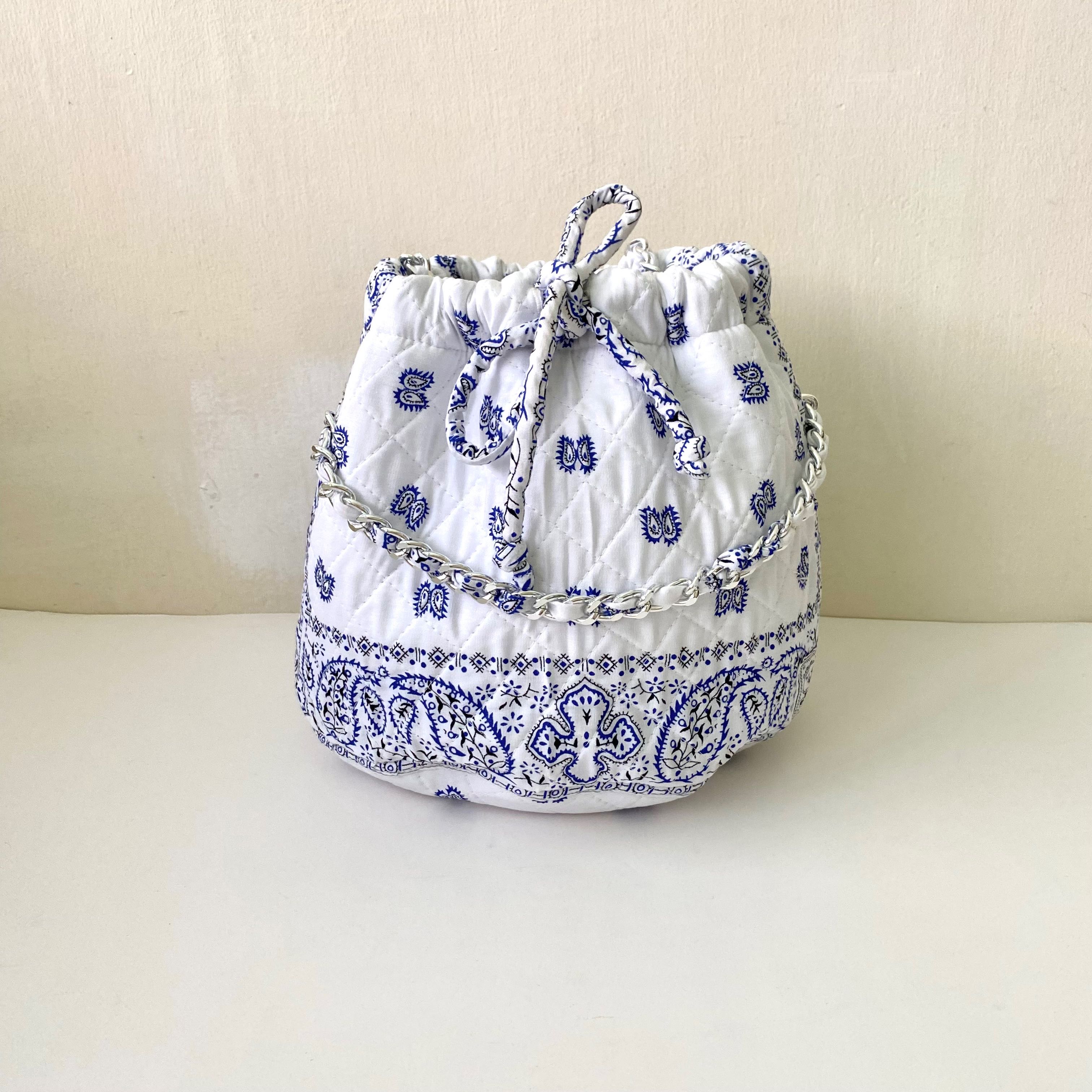 Dumping white line blue bandana bag no 28