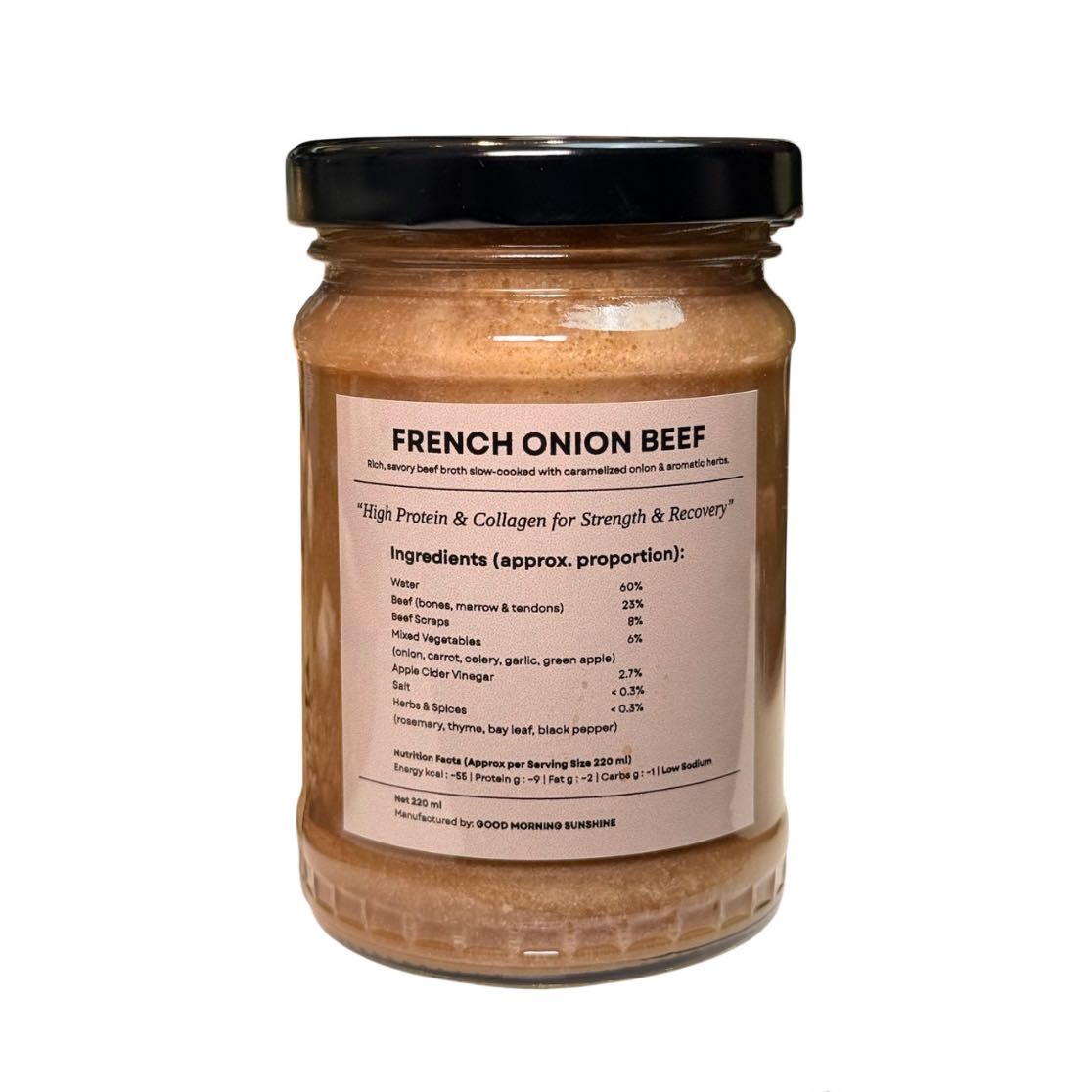Bone Broth French Onion Beef 220 ml. (น้ำซุปคอลลาเจนกระดูกวัวเเละหัวหอมฝรั่งเศส)