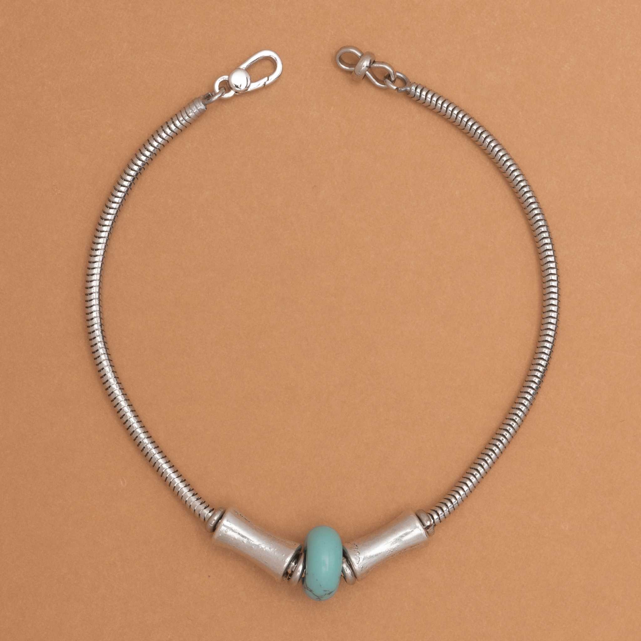 TURQUOISE RHODIUM CHAIN BRACELET