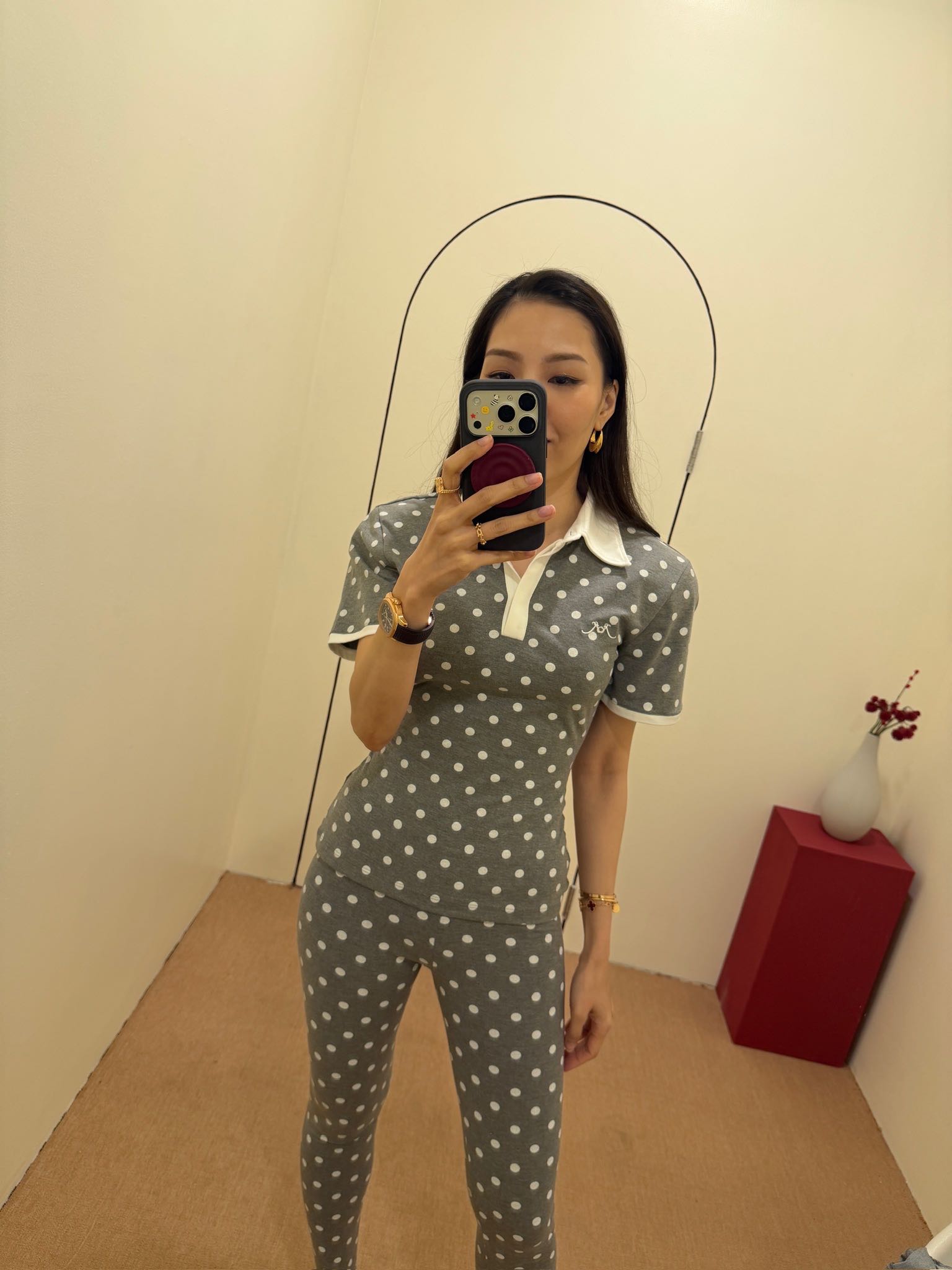 ROWEN ROSE POLKA DOTS SIGNATURE POLO - GREY POLKA DOTS