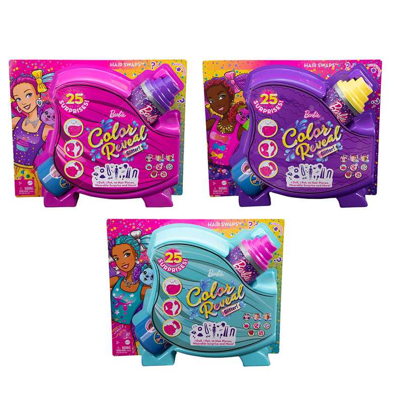 Barbie Color Reveal Glitter! Hair Swaps dolls (HBG38)