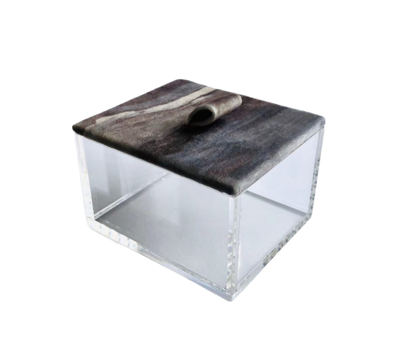 Box, Acrylic, Velvet Fabric, Cream, M