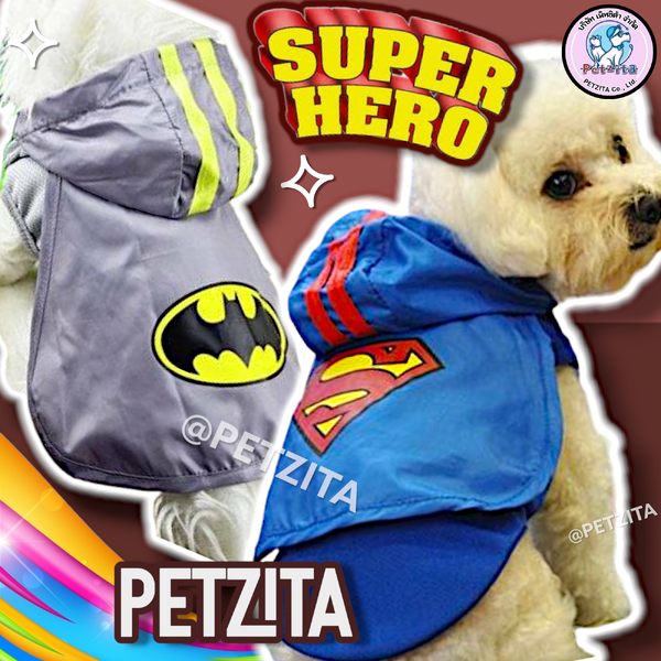 🇹🇭พร้อมส่งจ้า🇹🇭 👕 👮♂️เสื้อฮู้ด SUPER HERO สุดเท่ห์ For PET เสื้อผ้าสัตว์เลี้ยง สุนัข หมา แมว