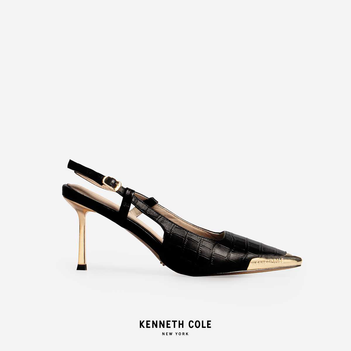 KENNETH COLE x ANNE รองเท้าส้นสูงรุ่น ADIA SLINGBACKS JET BLACKCROCสีดำจระเข้( HEL - KF85076LE-967 )