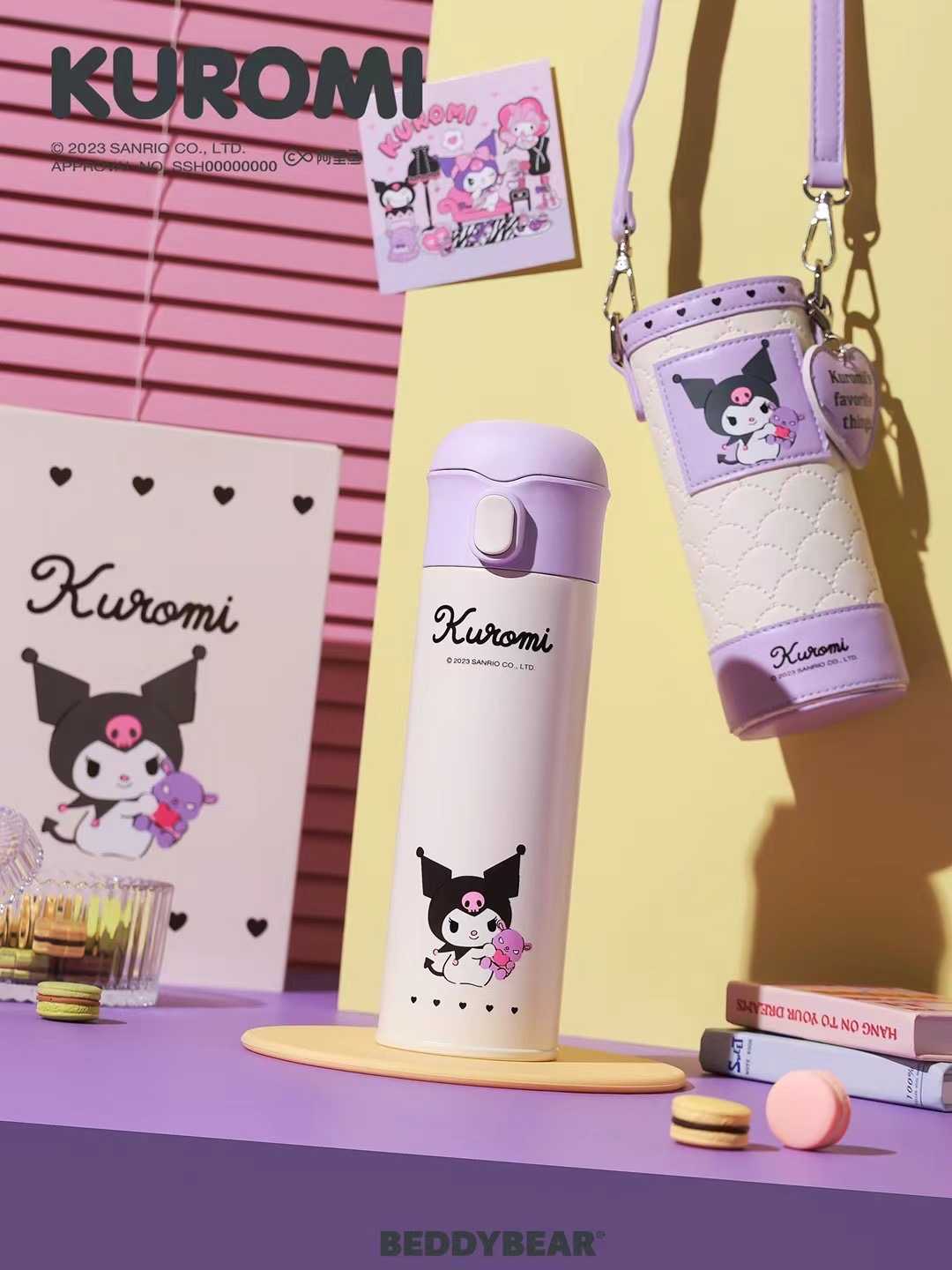 BeddyBearXKuromi  กระติกน้ำสูญญากาศสแตนเลส เก็บอุณหภูมิ ฝาหลอดดูด พร้อมกระเป๋าสะพาย BBA001B-008KR