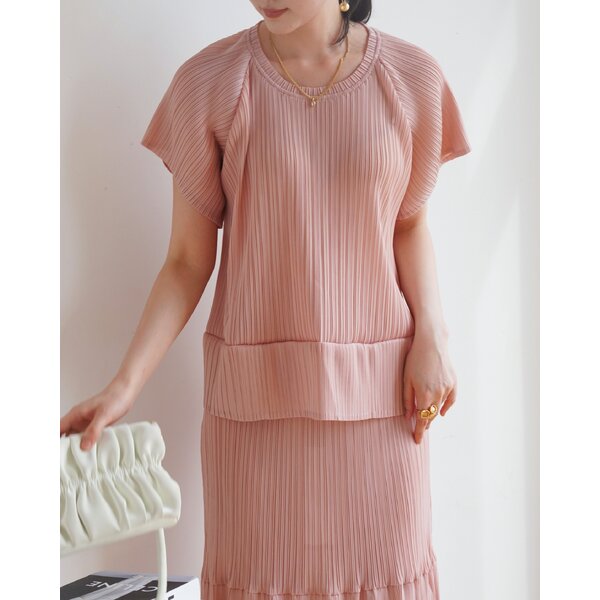2MUAY รุ่น GJO1123 เสื้อพลีทคุณภาพ ROUND NECK SHORT SLEEVE PLEATED TOP 10 สี FREE SIZE