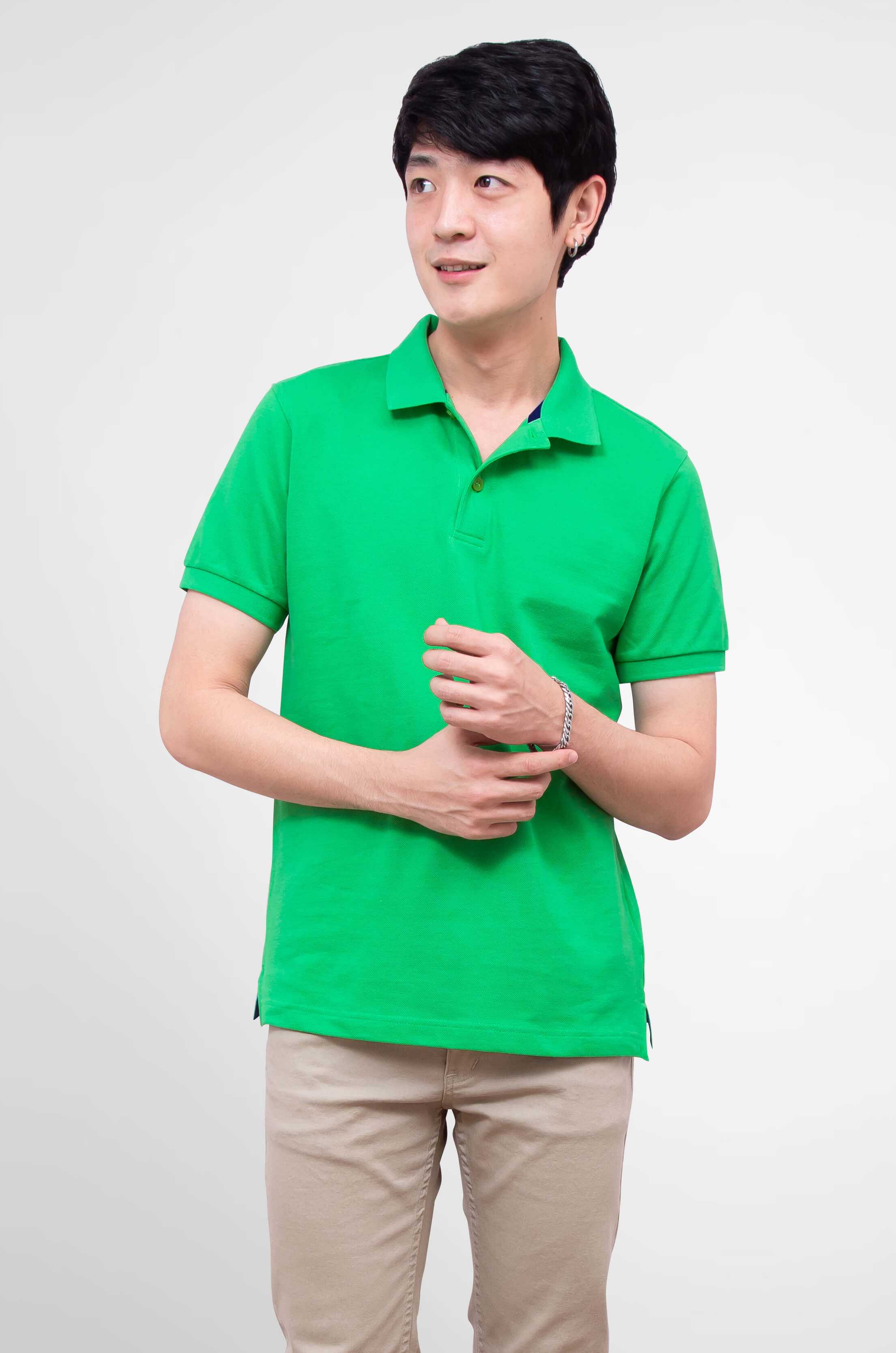 Noproblem ยอดขาย No.1 รับประกัน ไม่ย้วย ไม่ยืด ผ้านุ่ม เสื้อโปโล ชาย สีเขียวเพริโดต์