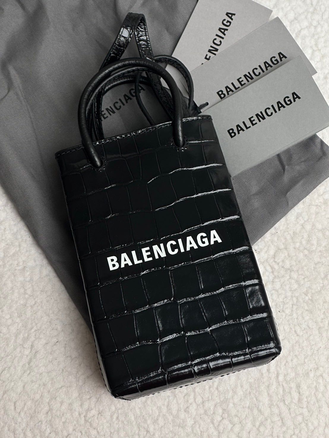  New! Balenciaga phone bag croc embossed   