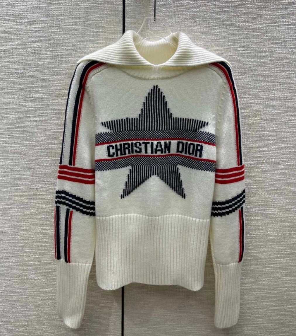 DIOR ALPS MOCK NECK CROPPED SWEATER WHITE WOOL 