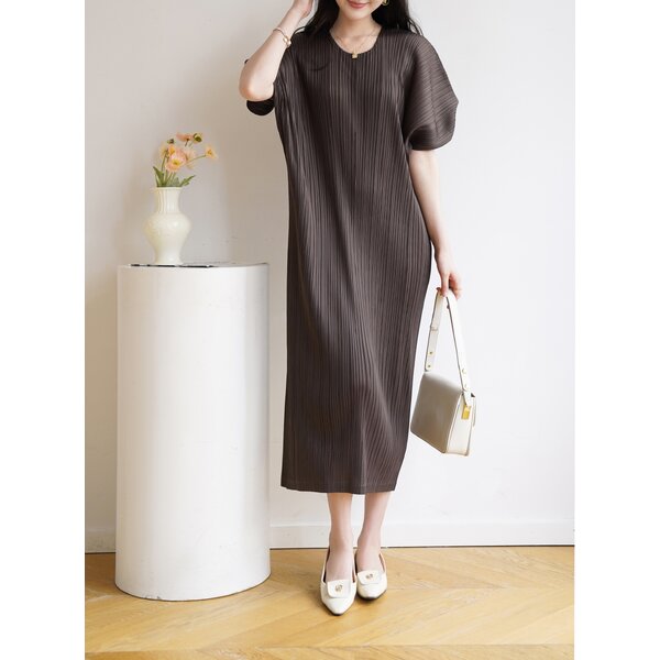 Restock!! 2MUAY รุ่น GJO1408 เดรสพลีทคุณภาพ SHORT SLEEVE V NECK PLEATED DRESS 6สี FREE SIZE