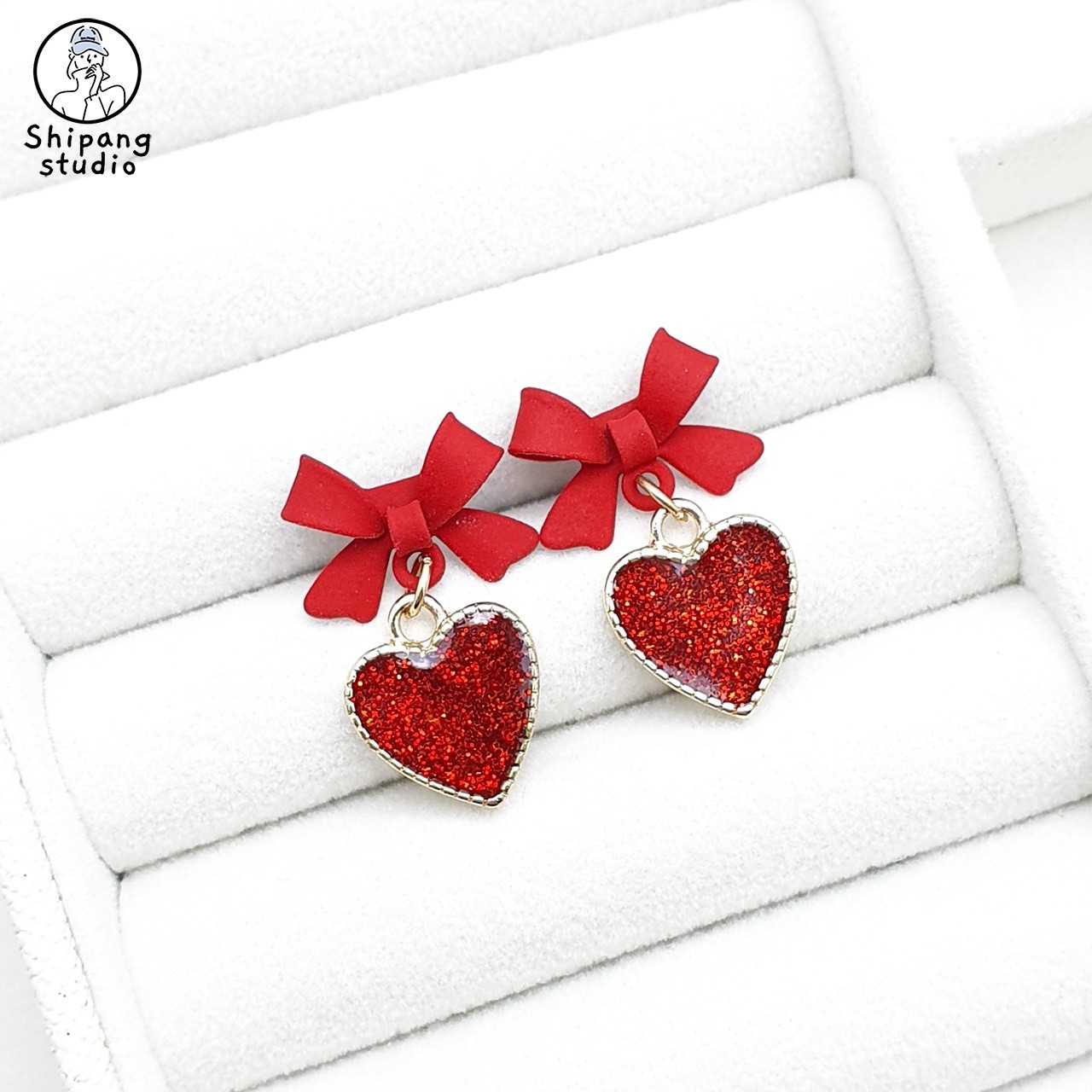 ต่างหูเกาหลี ต่างหูแฟชั่น ต่างหูก้านเงินแท้ S925 Red bow
