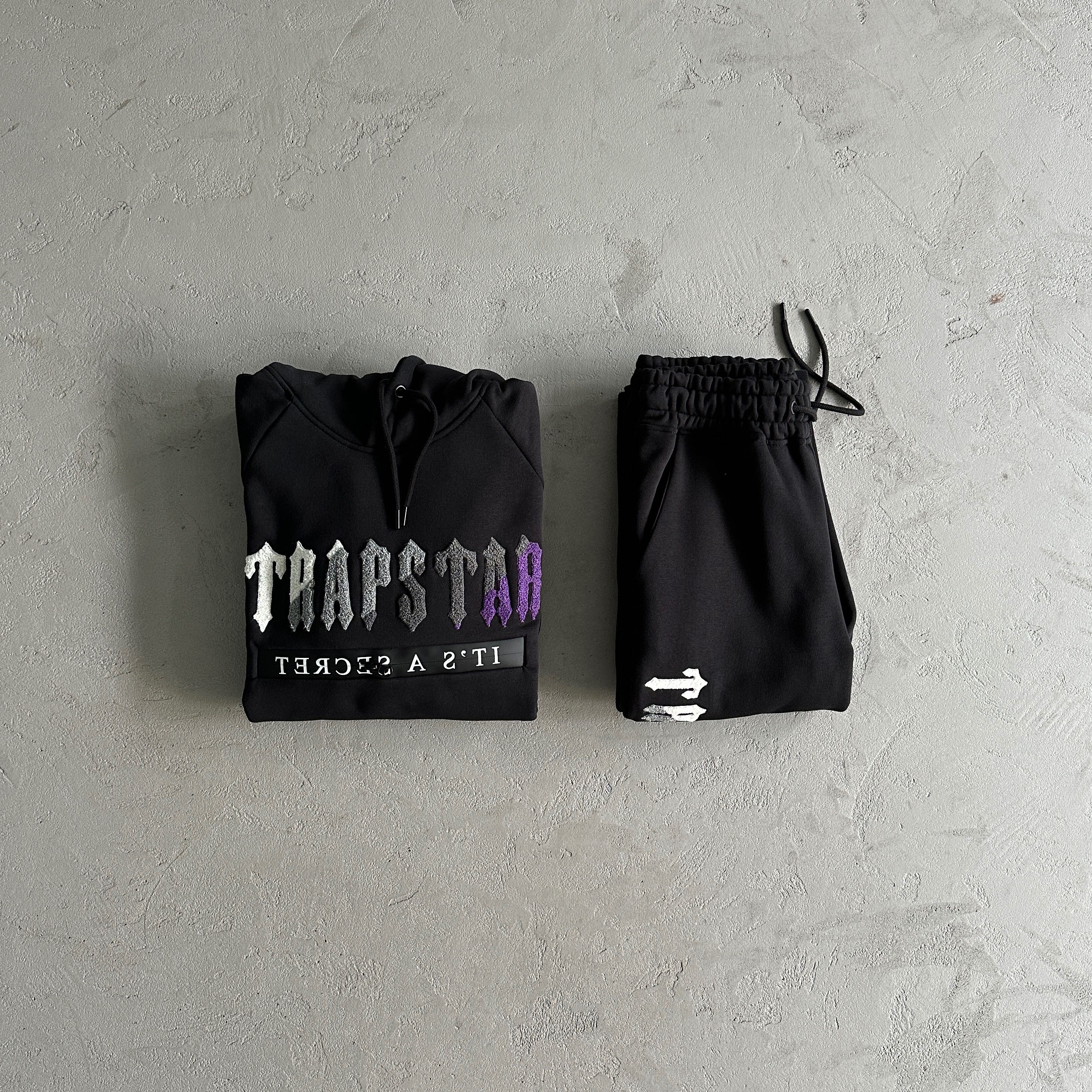 TRAPSTAR DECODED CHENILLE HOODED TRACKSUIT BLACK/PURPLE