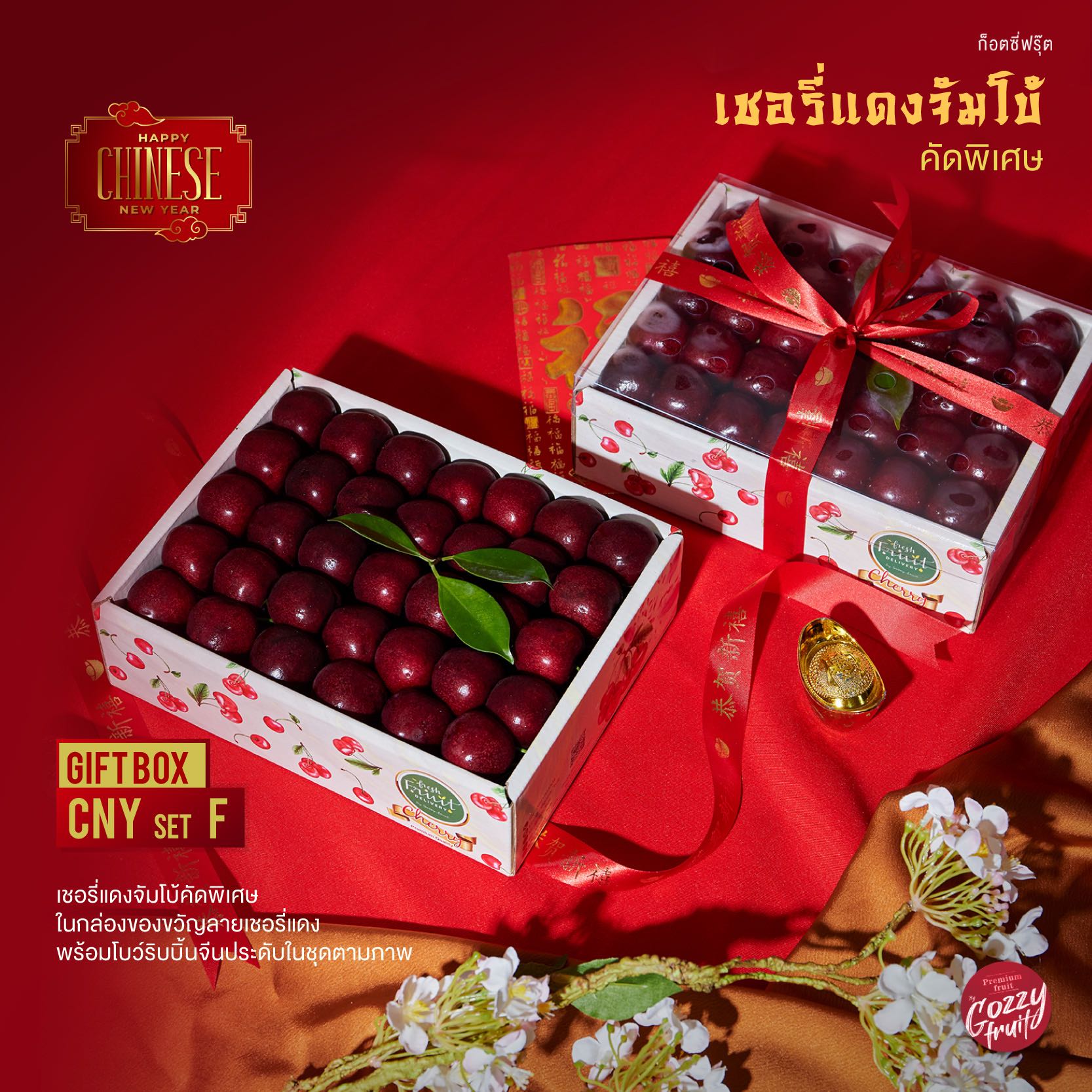 กล่องของขวัญเชอรี่แดงมงคล Gift box CNY set F ตรุษจีน