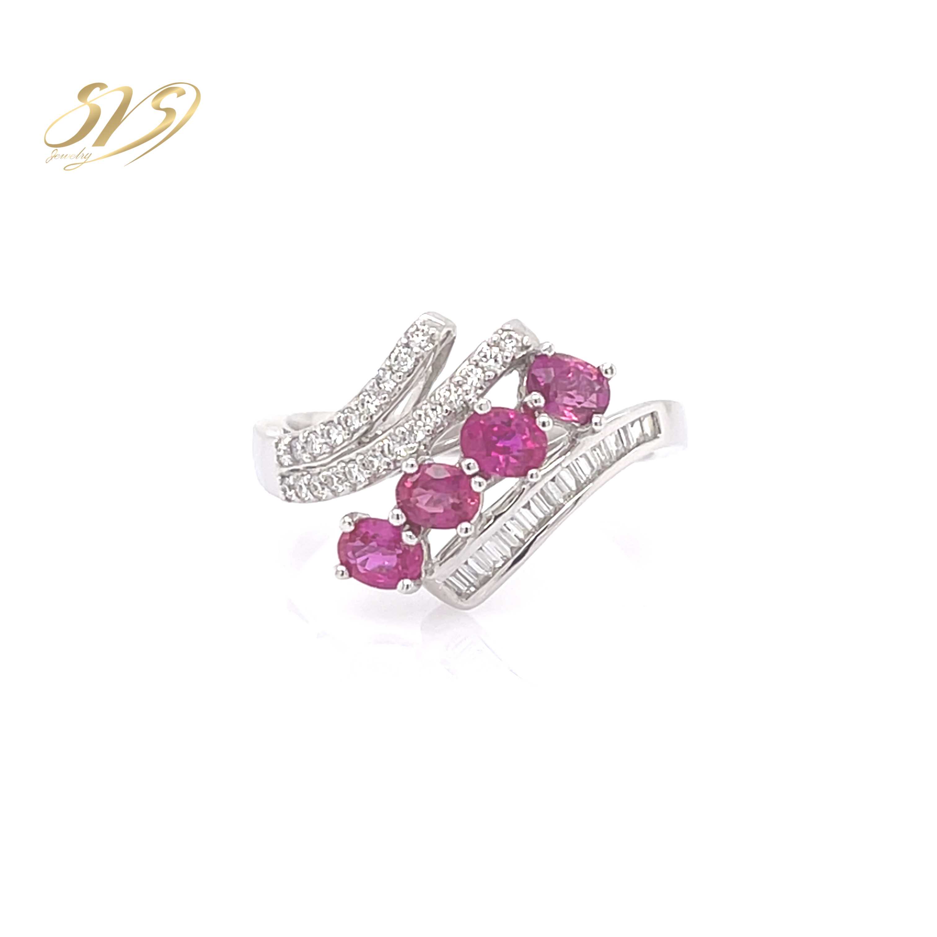 Diamond Ring with Ruby Sapphire แหวนเพชรแท้ ทองคำขาว 18K พลอยทับทิมแท้ by SVS Jewelry