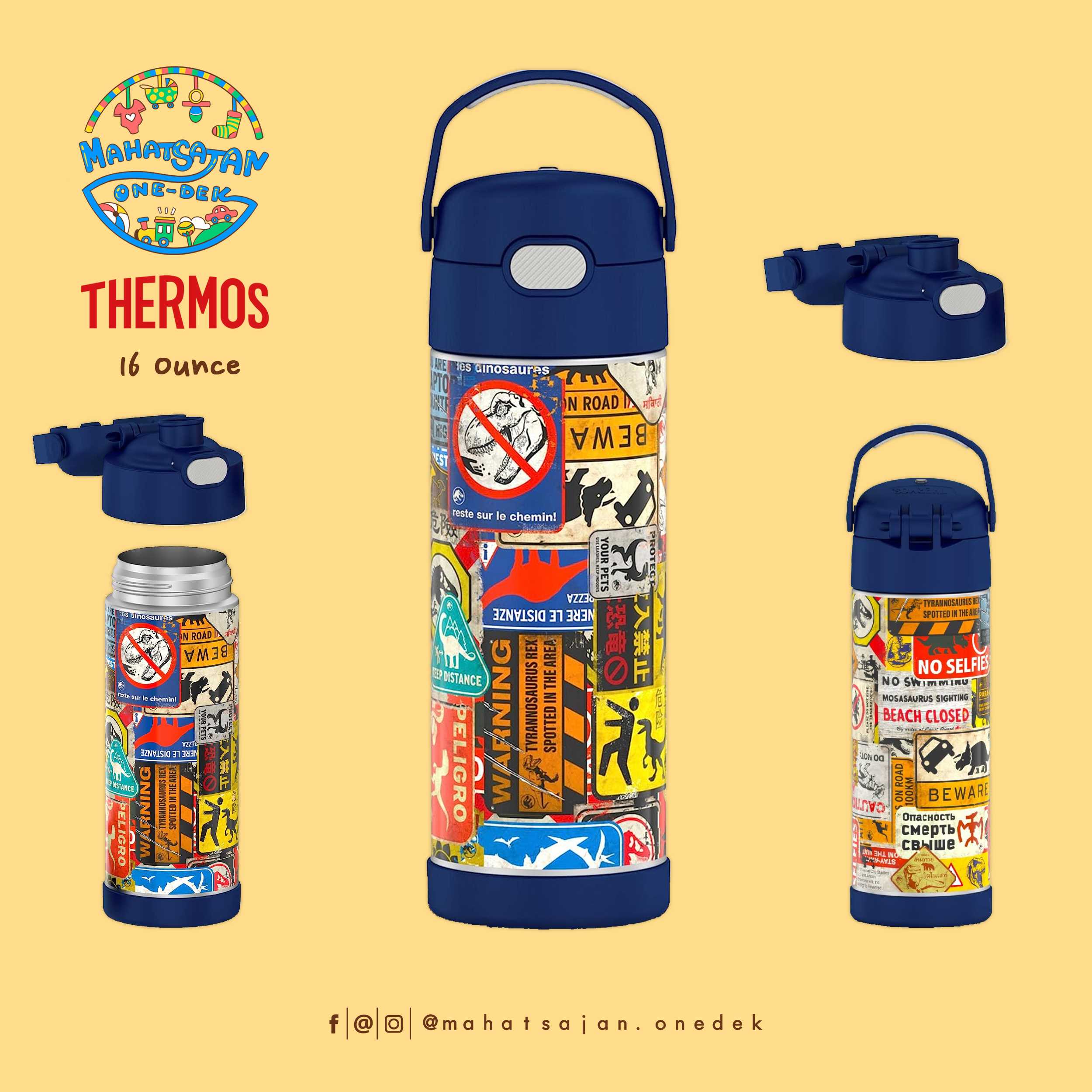 Jurassic World The Funtainer 16 Oz Stainless Steel Water Bottle  กระติกน้ำเก็บอุณหภูมิ ยกดื่ม