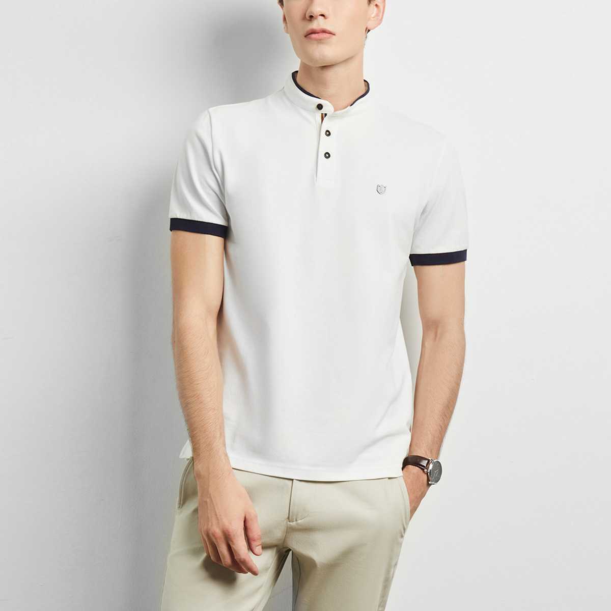 เสื้อโปโลคอจีนแต่งโลโก้ | Banded Collar Contrast Polo Shirt | 03443