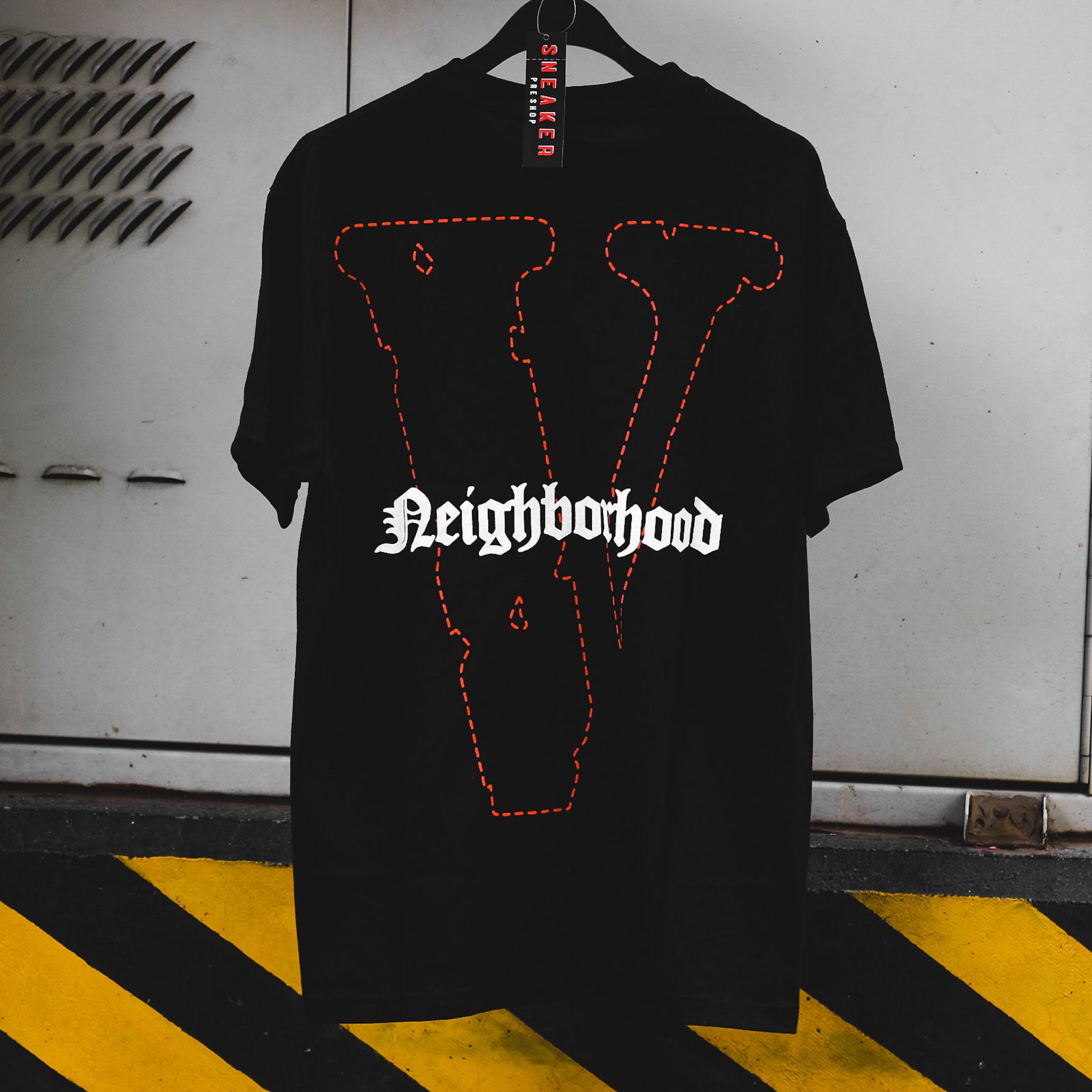 Vlone x Neighborhood Orange Skull Black Tee 